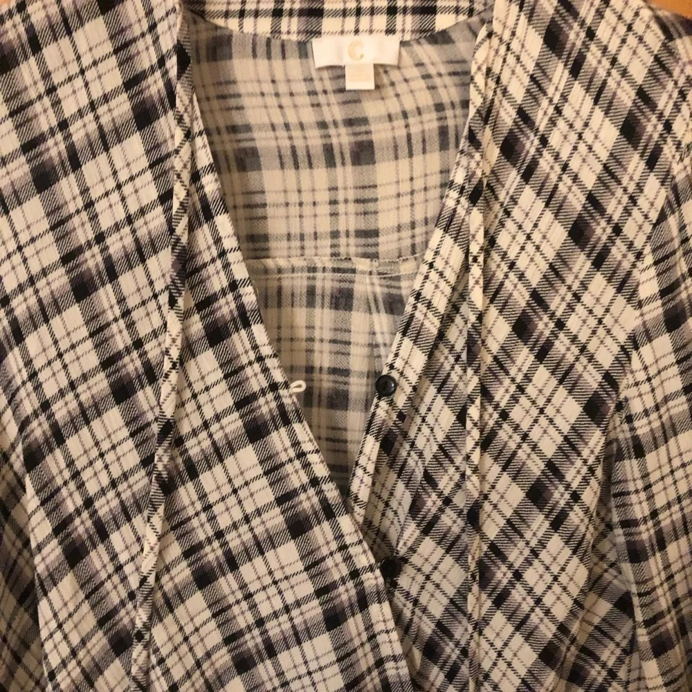 C Faux Wrap Black White Plaid blouse  classic Resortwear coastal Cowgirl western - Picture 7 of 10